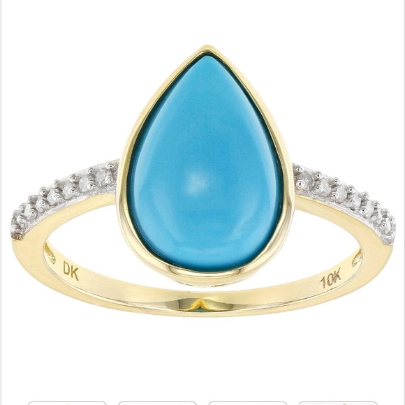 Hold Sleeping Beauty Turquoise & Diamond (natural) 10k Yellow Gold Ring - Picture 2 of 9
